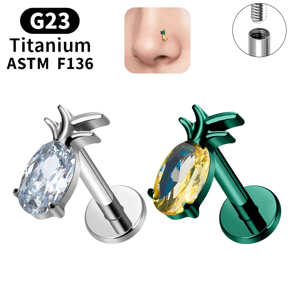 

G23 Titanium Nose Stud Earring for Women Pineapple Shape 16G CZ Ear Tragus Cartilage Helix Conch Daith Lobe Piercing Jewelry