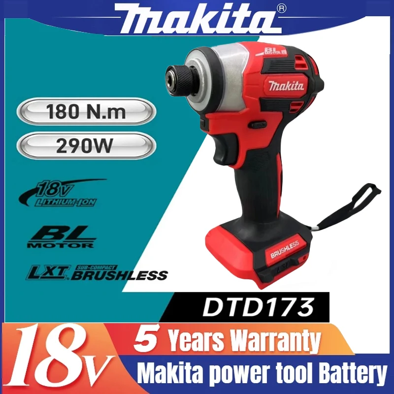 Makita-DTD173 Original Cordless Impact Driver, Brushless Motor, Electric Drill, Wood, Bolt, T-Mode, 18V, 1800rpm,