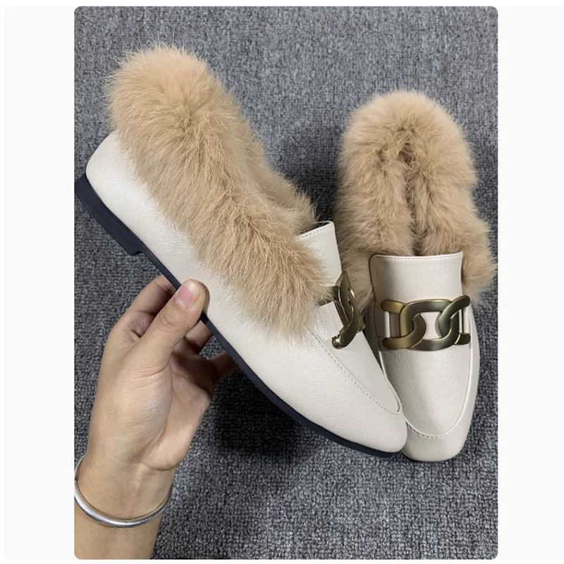 

Woolen shoes for women outside autumn and winter with velvet Cotton Shoes rabbit hair shoes fashion small size 31-32-33 big size