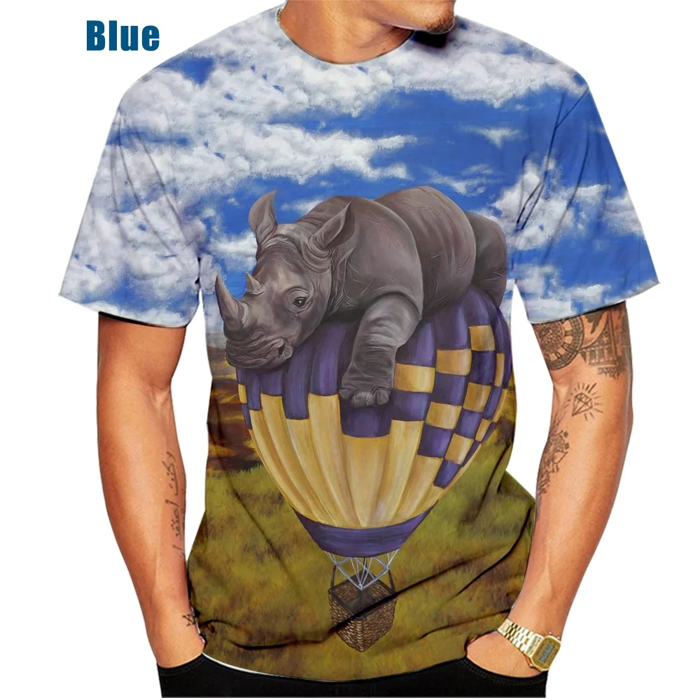 2022 Summer Men\'s Fashion 3d T-shirt Animal Rhino Cool Print T-shirt Men\'s Casual Style Short Sleeve Rhinoceros Top