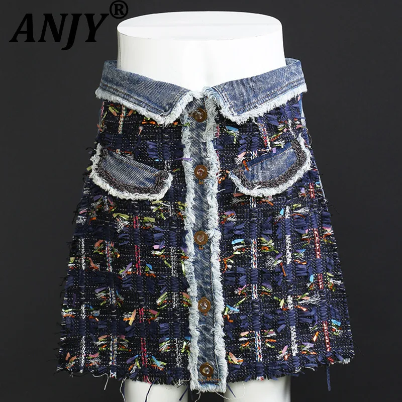 

ANJY ранняя осень новая женская французская модная шикарная джинсовая лоскутная юбка модная темпераментная уличная одежда короткие юбки с карманами A13913