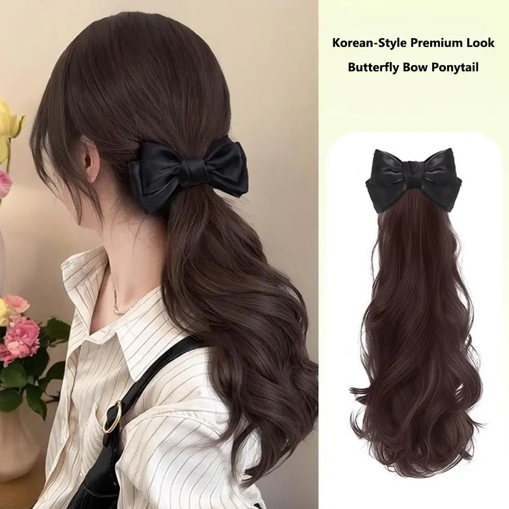 

Moonlight Yarn Bow Ponytail Wig Claw Clip Elegant Hair Extension Ponytail Wig Low Ponytail Long Wavy Wig
