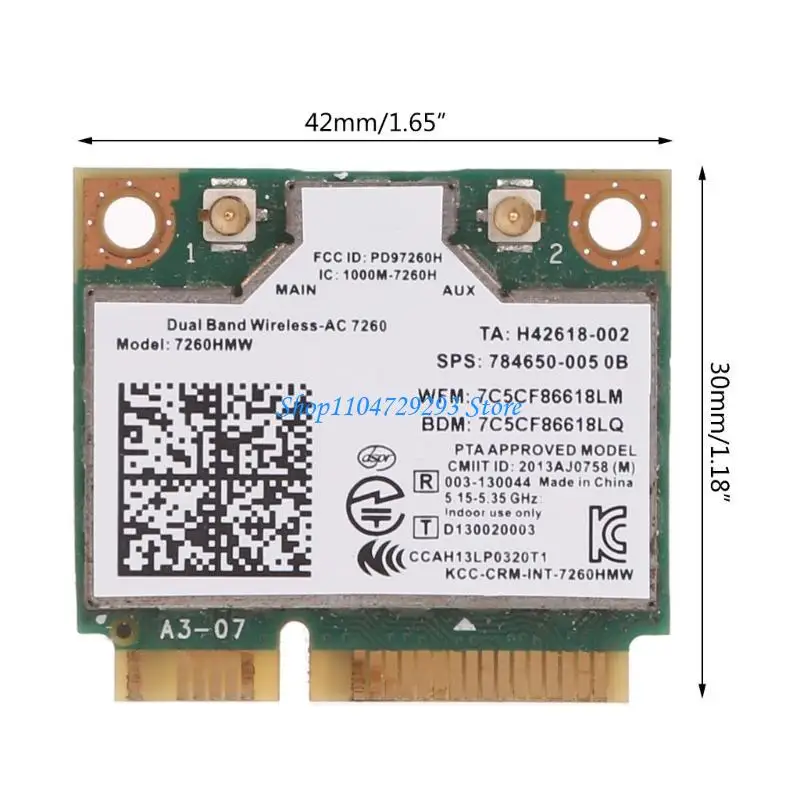 Y2GD 7260 7260HMW 802.11N 1200MbpsデュアルバンドハーフミニPCIEワイヤレスWiFiカードBT