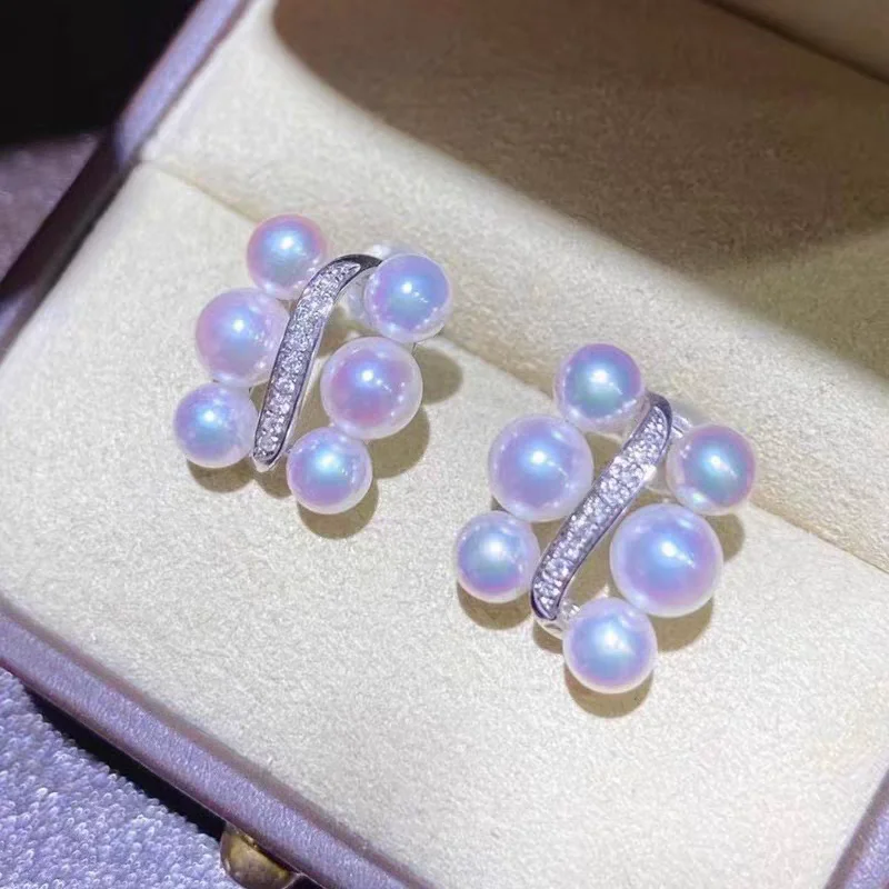 

Элегантные и модные женские серьги из стерлингового серебра 925 пробы с круглыми серьгами из натурального японского жемчуга AAAA 4-5 мм