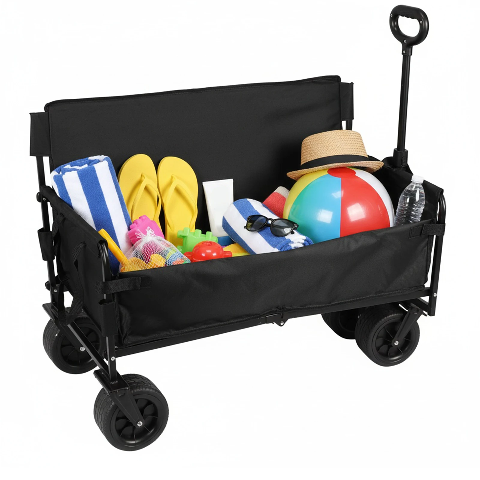 

Large Capacity Collapsible Wagon Cart W/ Big Wheels Heavy Duty Collapsible Utility Wagon Trolley for Garden Beach & Camping Gear