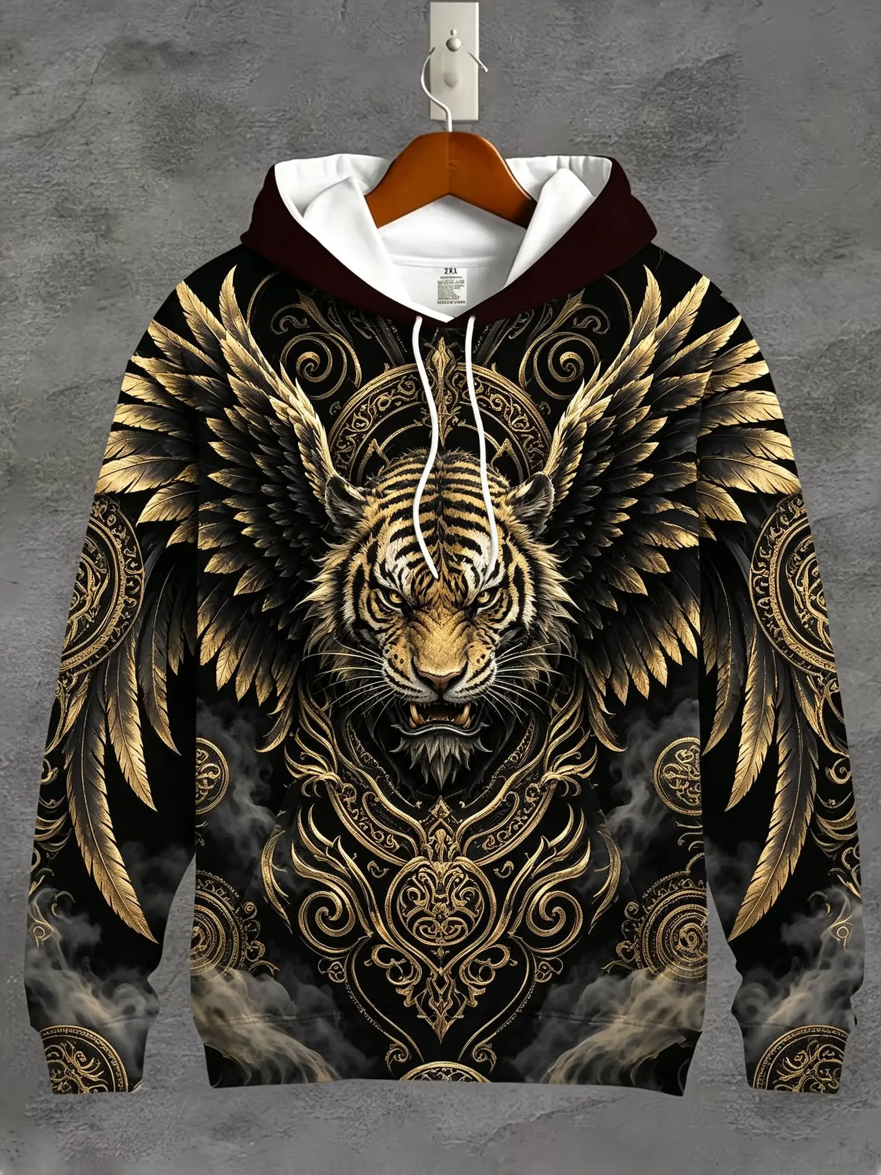 Men's Hoodie thin Autumn Winter Fire Lava Gorilla Angry Face Graphic Loose Drawstring Pocket Sweatshirt Clothes