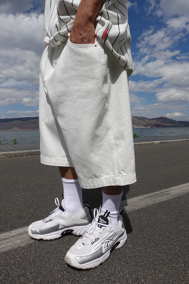 SBKZ Amerikaanse Sle Loose Fit heren Wit Casual orts Zomer 7/8 Lengte Hip Hop Old School Rechte Pijpen Katoenen Jeans