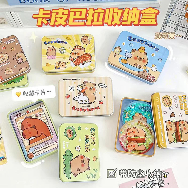 Capybara Mini Tinplate Metal Storage Box Candy Can Jewelry Holder Jar Coin Headphones Rectangle Container Earrings Birthday Gift