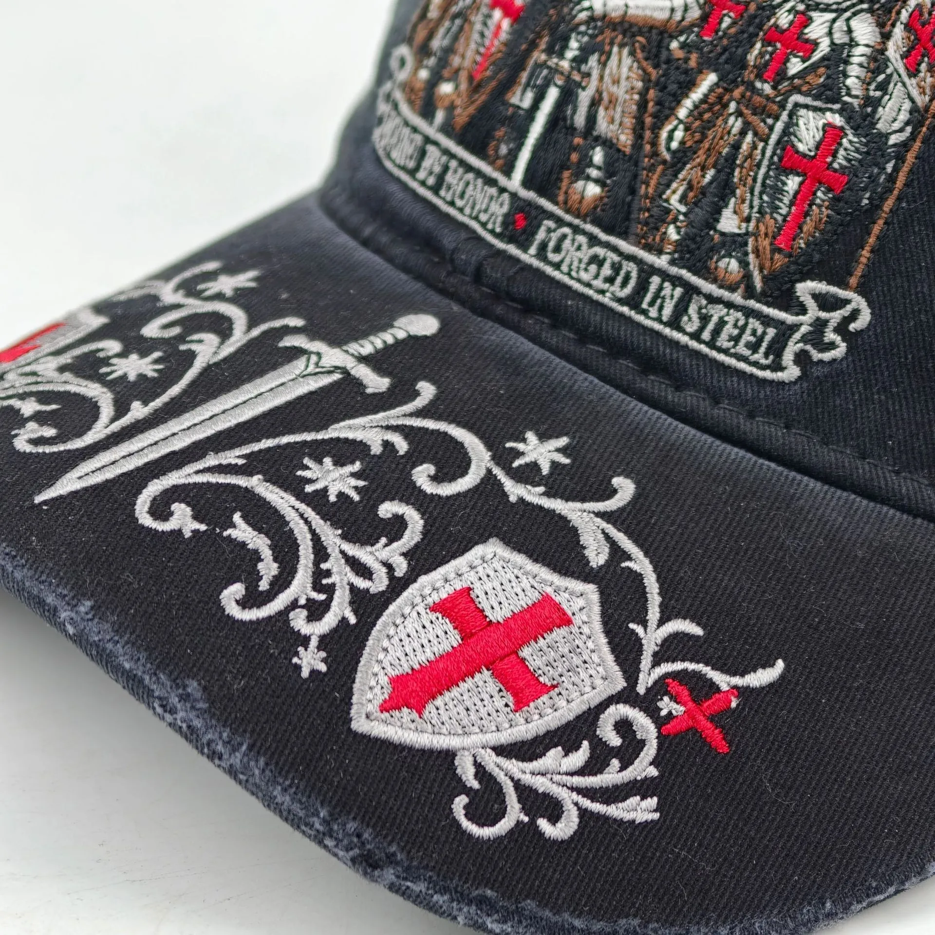 European-Style Vintage Distressed Templar Knight Embroidered Baseball Cap, Unisex Outdoor Trucker Hat view 5