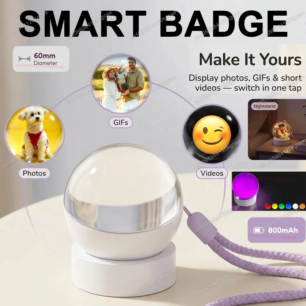 3D Video Crystal Ball E-Badge DIY Art Glass Ball Lamp Spherical Pixel Display 1.65inch Screen Video Player Smart Badge Gift Ht30