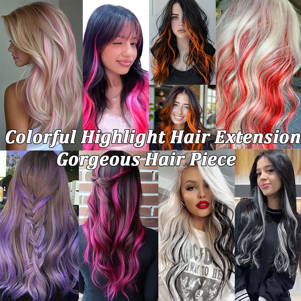 3 Teile/los 22 "Farbige Haarverlängerungen Synthetische Clip-in Bunte Haarverlängerungen Regenbogenhaar Perfekt Für Party Festival – Detail 1
