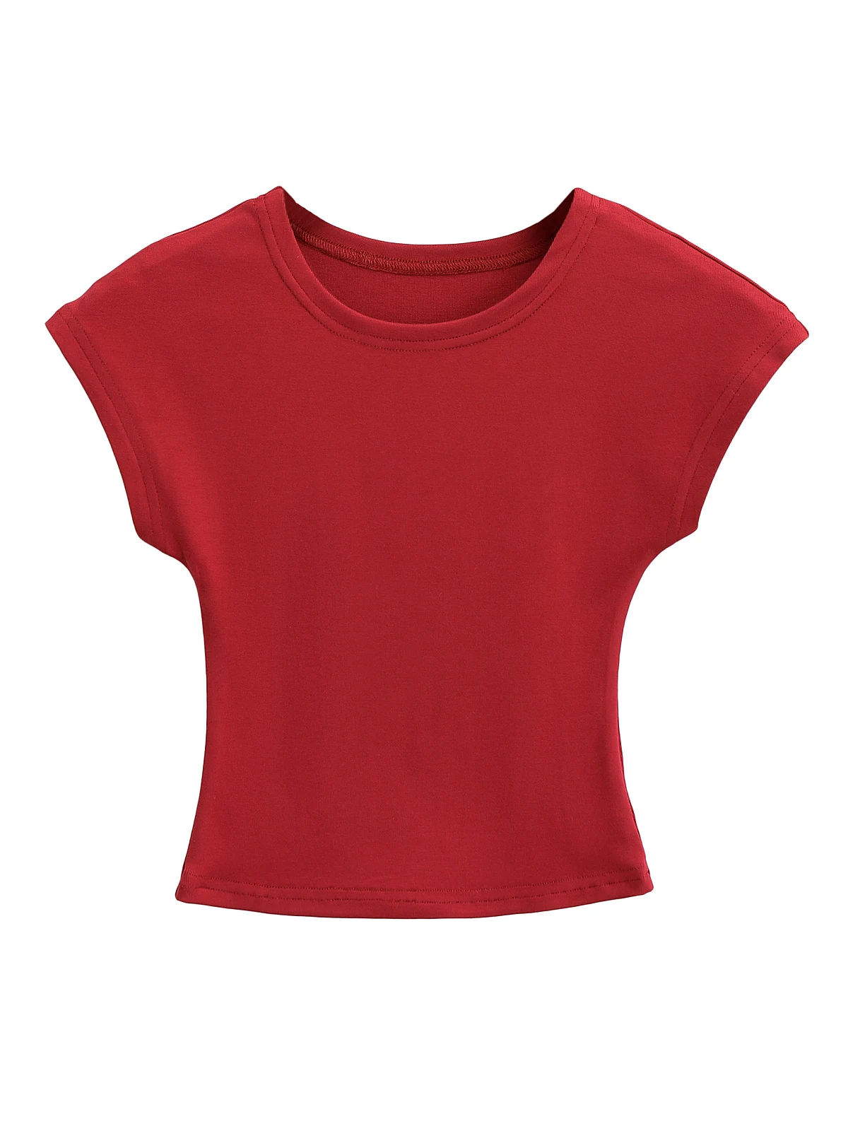 슬림핏 반팔 티셔츠 여성용 라운드넥 플라잉 슬리브 탑 아메리칸 핫걸 스타일 허리 조임 슬리밍 단색