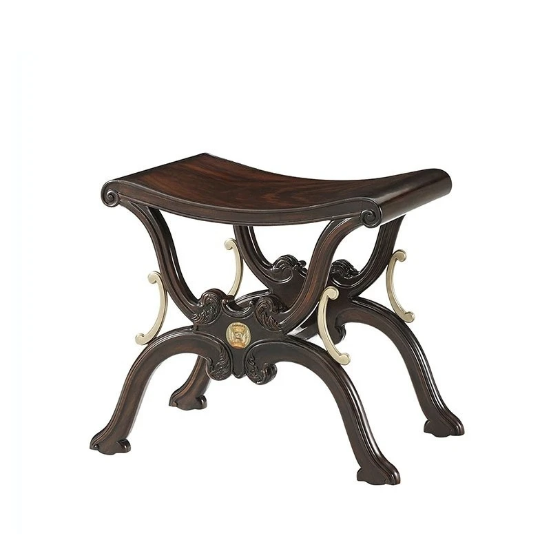 English neoclassical solid wood carving flower bedroom dressing stool paint copper hall stool court villa furniture