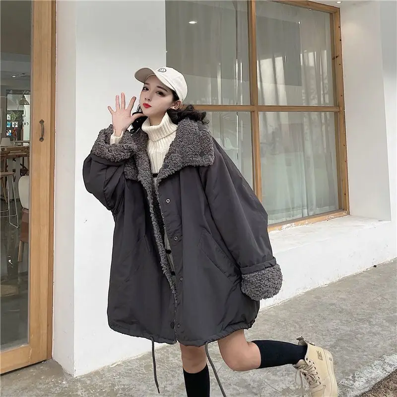 2023 Korean version imitation fur winter women's loose imitation sheep wool double-sided wear long coat