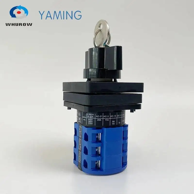 Interruptor da came com chave de bloqueio ymw26 LW26-20YS2/3 três positons prata contato 20a 3 pólos seletor giratório elétrico