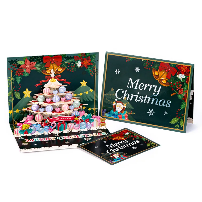 Christmas 3D Pop-Up Card Christmas Sparkling Fantasy Greeting Card Christmas Envelopes Blessin
