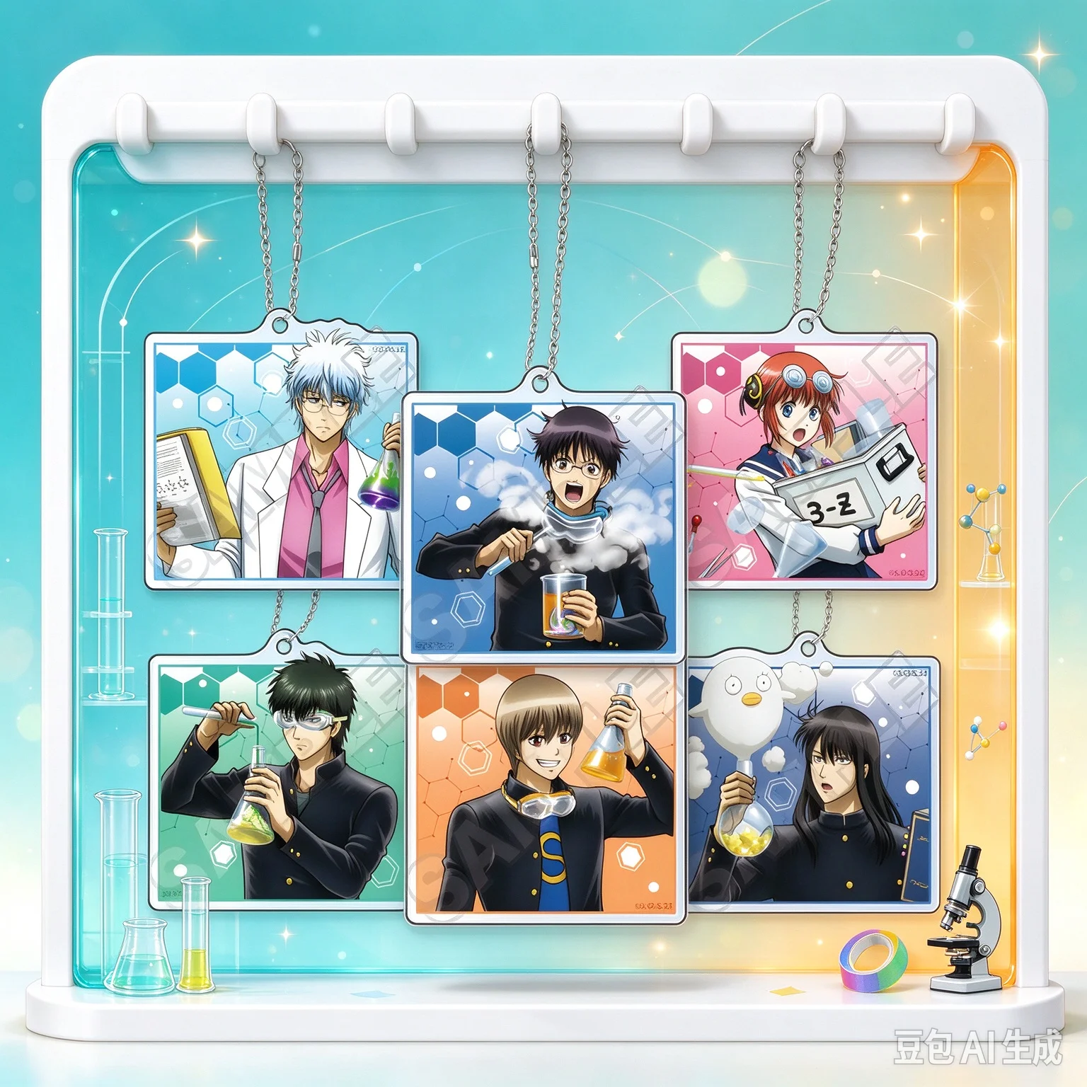 3-nen Z-gumi Ginpachi-sensei Acrylic Keychain Two‑Side Printed Bag Hanging Decor Fashion Accessory Fan Collection Souvenir