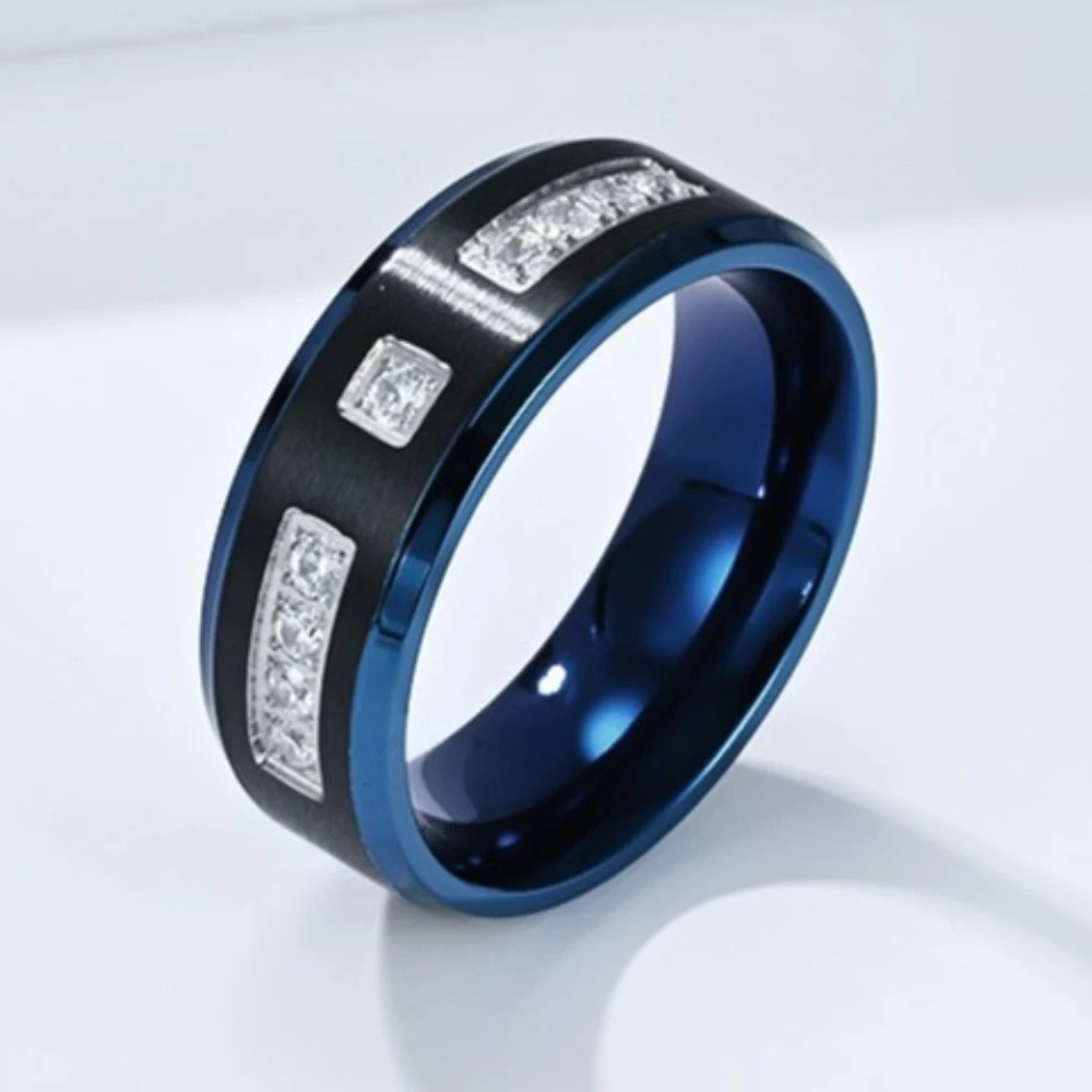 Two Tone Crystals Rings Stainless Steel Men Light Luxury Personalized High-level Versatile Ring Fashion Boutique Jewelry Gift