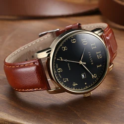 Top Julius Men's Watch Auto Date Big Fashion Homme Hours Bracelet Retro Clock Real Leather School Boy's Birthday Gift No Box