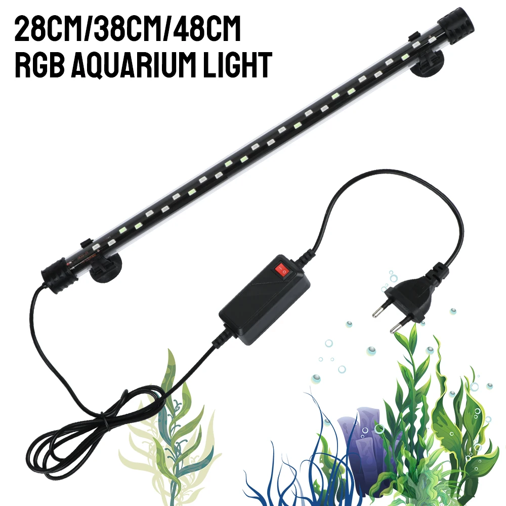 Fish Tank Light Bar Underwater RGB EU Plug AC 90~260V Aquarium Submersible Lamp Waterproof 28/38/48cm