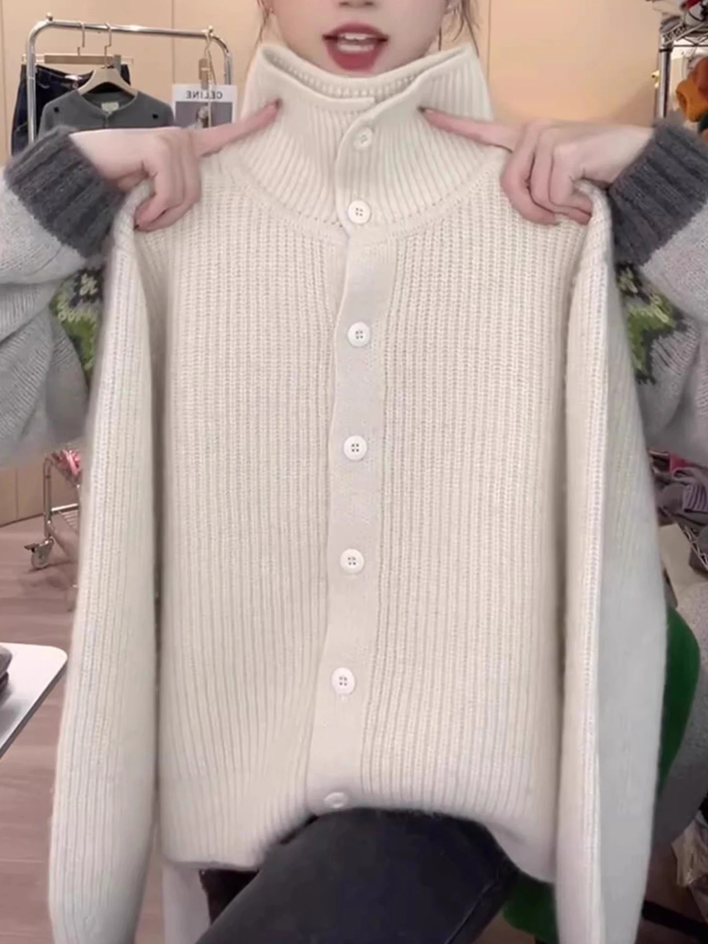 

Lazin Sle однотонный вязаный длинный свитер све све на одной пуговице, зимний модный топ, универсальная простая новая модель