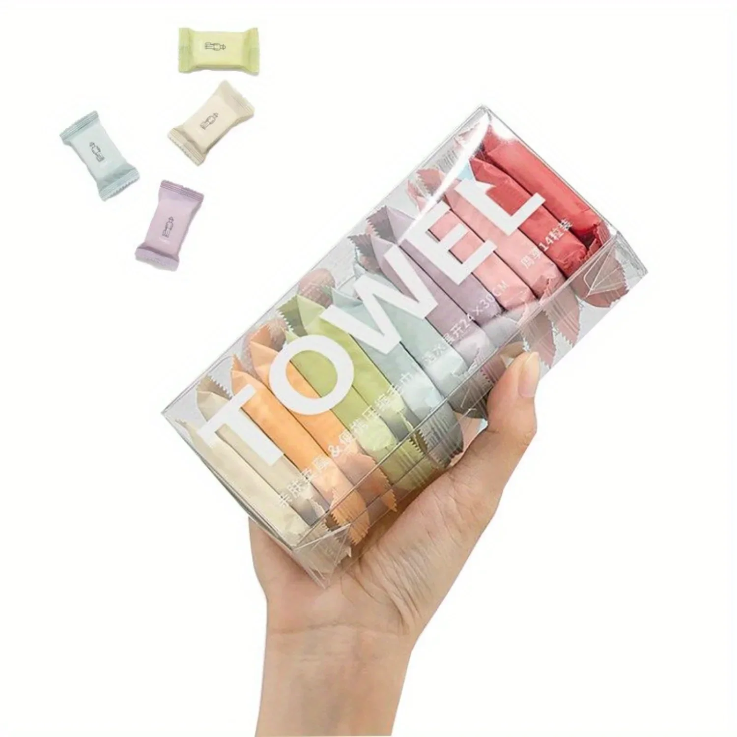 14 unids/caja de toallas comprimidas portátiles, diseño compacto y que ahorra espacio, toallitas faciales suaves adecuadas para uso húmedo y seco
