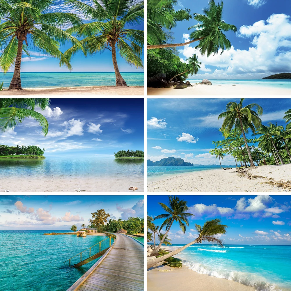 Тропический пляжный фон для фотосъемки морской пляж Пальма природный пейзаж детский день рождения Свадебный душ Вечеринка студийный фон
