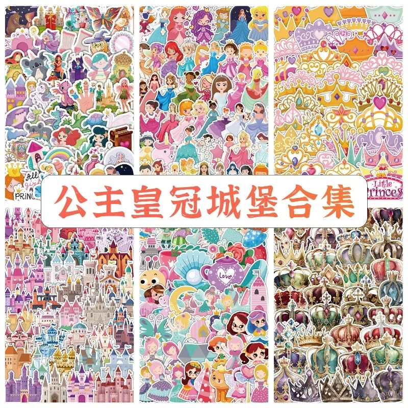 50pcs/bag Cartoon Kawaii Cute Princess Series Crown Stickers Waterproof Paster for Phone Case Hand-account Children Sticker Toy