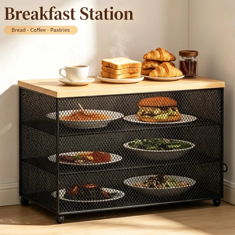 Mesh Cover With 3 Tier Storage For Kitchen Table Anti Fly Dust Proof Dish Rack Organizer