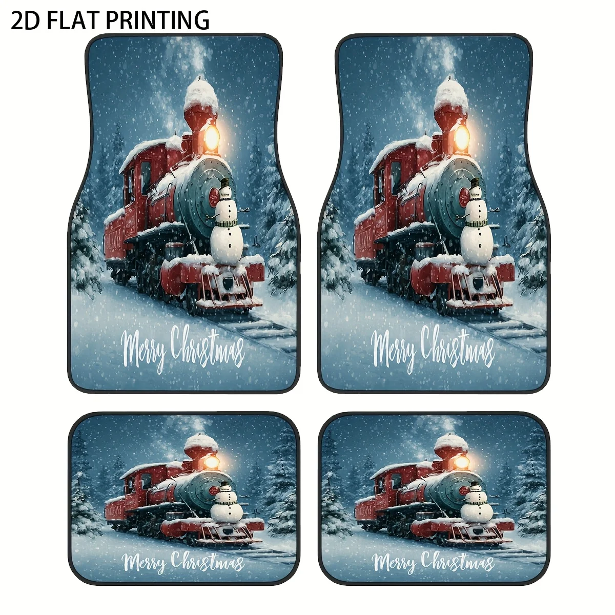 

4pcs Christmas Train Pattern Printed Car Floor Mats, Universal Material For All Seasons And Weather Protection Decorative Liners