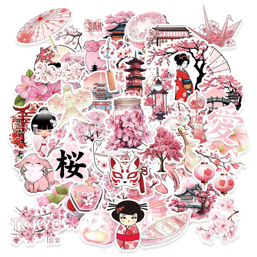 10/30/50 Stück japanische Cartoon-Aufkleber im japanischen Stil, rosa Kirsch-Aufkleber, Spielzeug, dekoratives Briefpapier, Tagebuch, Laptop, niedliche Graffiti-Aufkleberpackungen