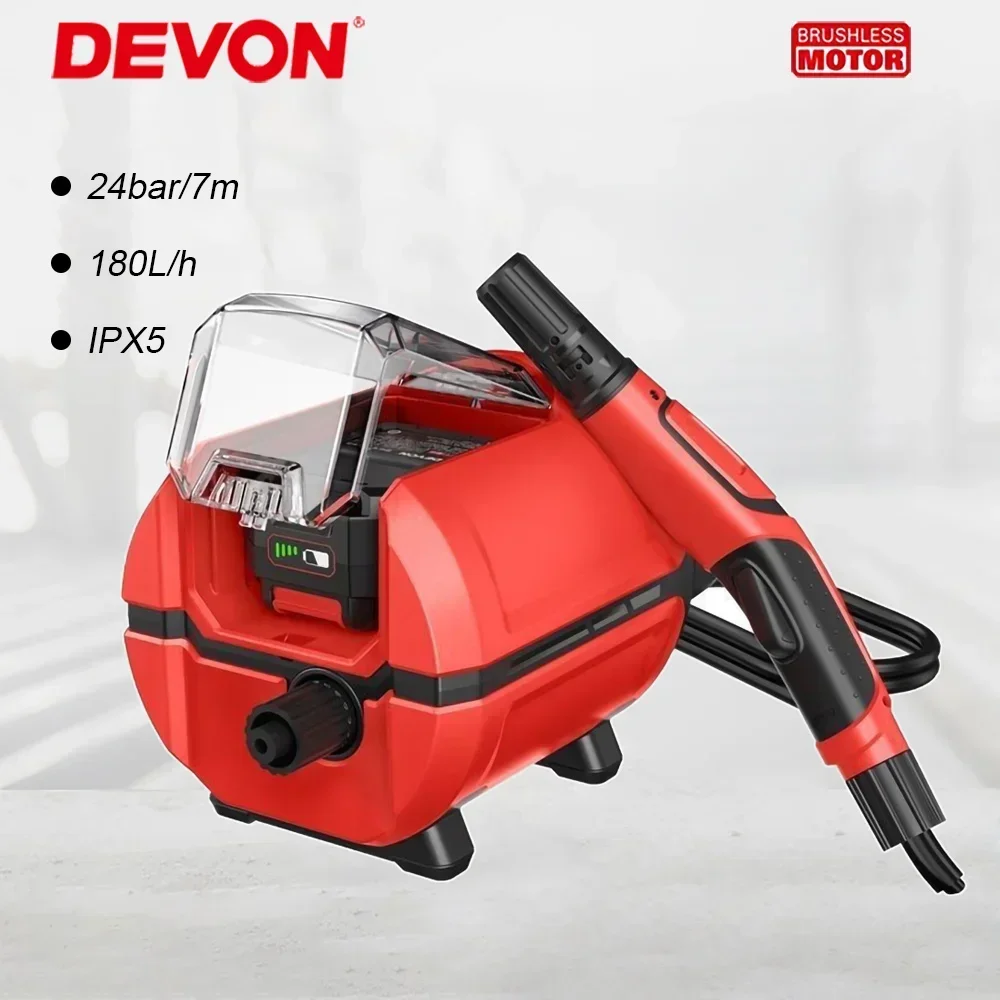 

Devon 6703 Wireless Car Washer Brushless 20v 180L/h Rated 24bar for Home and Garden Cleaning Universal Flex Battery Platform