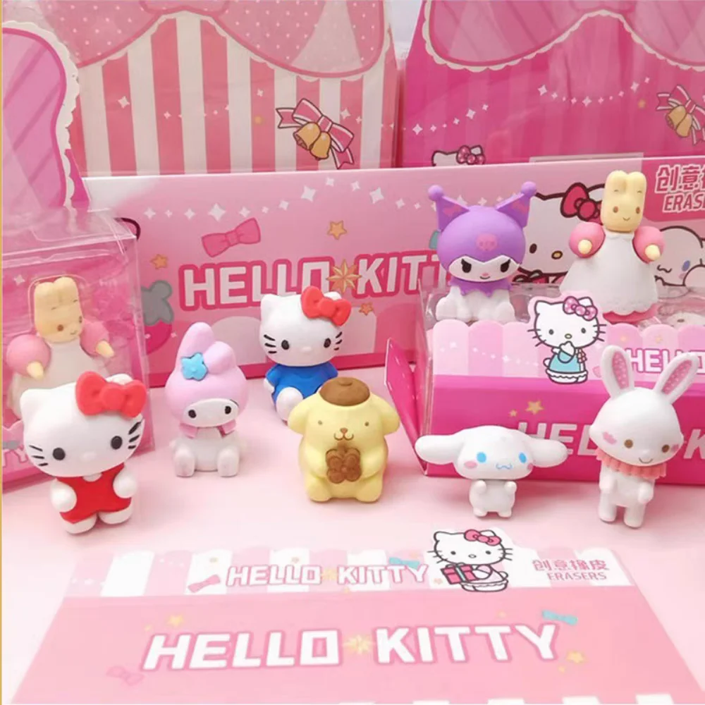 4Pcs 만화 헬로 키티 연필 지우개 Kawaii 멜로디 Kuromi 학생 그리기 수정 지우개 편지지 학교 상품 선물