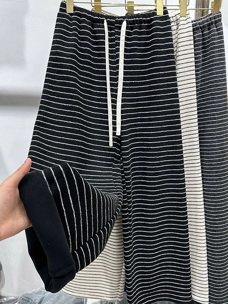 plus Size Fce Lined Wide Leg Sweatpants High Waist Straight Cut Floor Length Casual Trousers for Women Autumn Winter