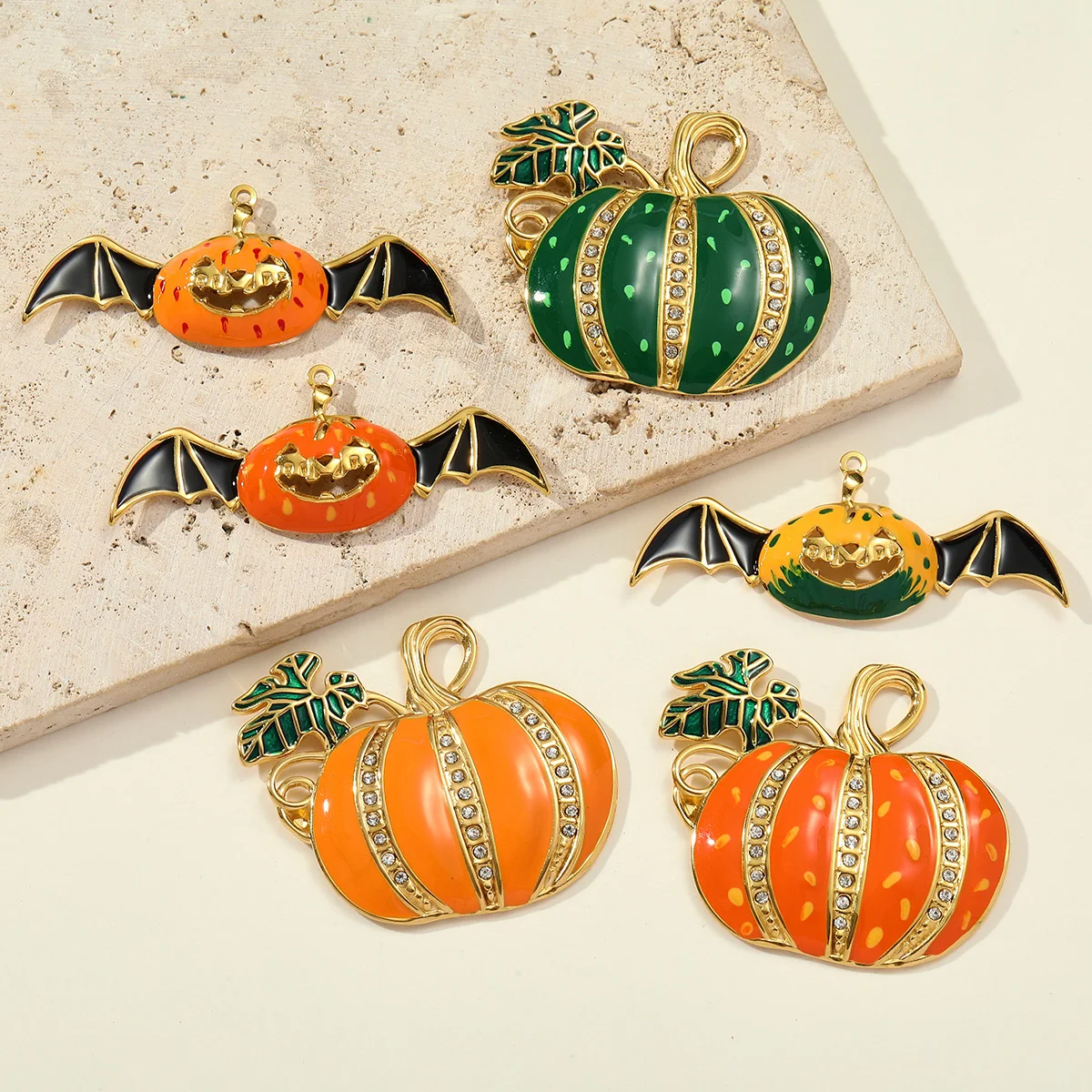 3pcs/Lot Halloween Party Stainless Steel Rhinestone Pumpkin Necklace Pendant Enamel Jack-O-Lantern DIY Charm Women Owl Jewelry