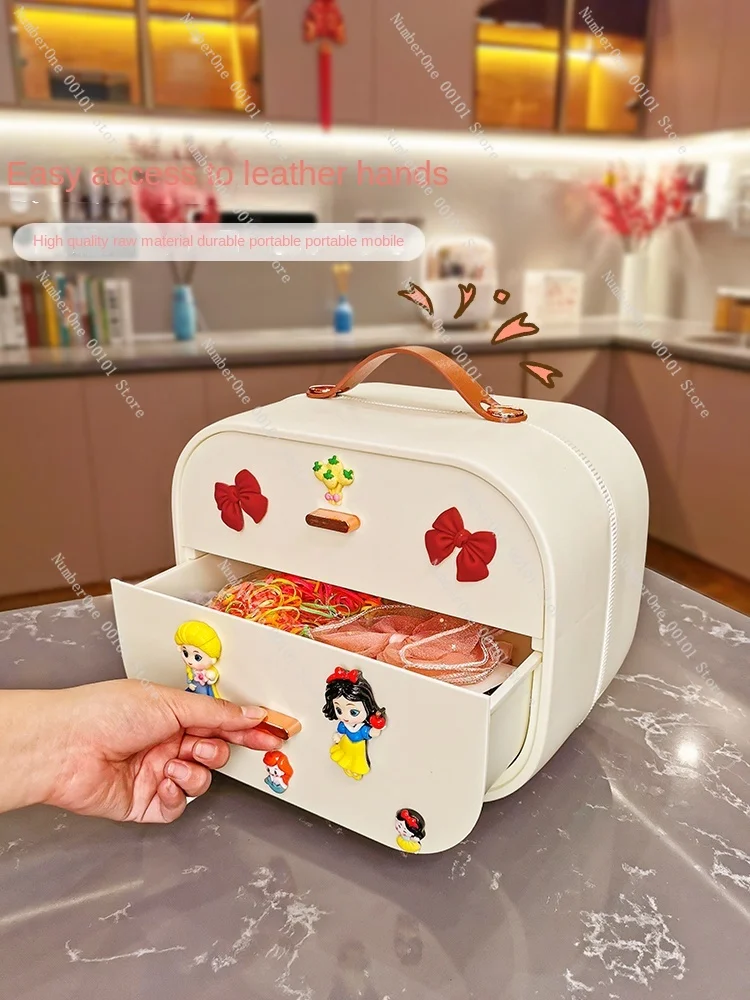 Children\'s hair accessories storage box Large capacity girl headgear multi-layer storage box Cute cartoon portable desktop