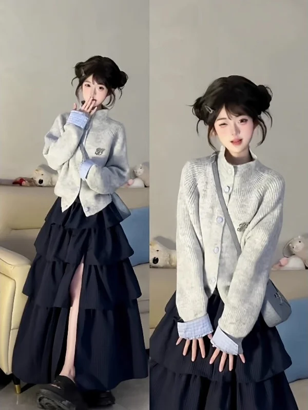 

Женский корейский кардиган больших размеров для повседневной носки, свободный, скрывающий недостатки фигуры, вязаный топ с V-образным вырезом и длинными рукавами