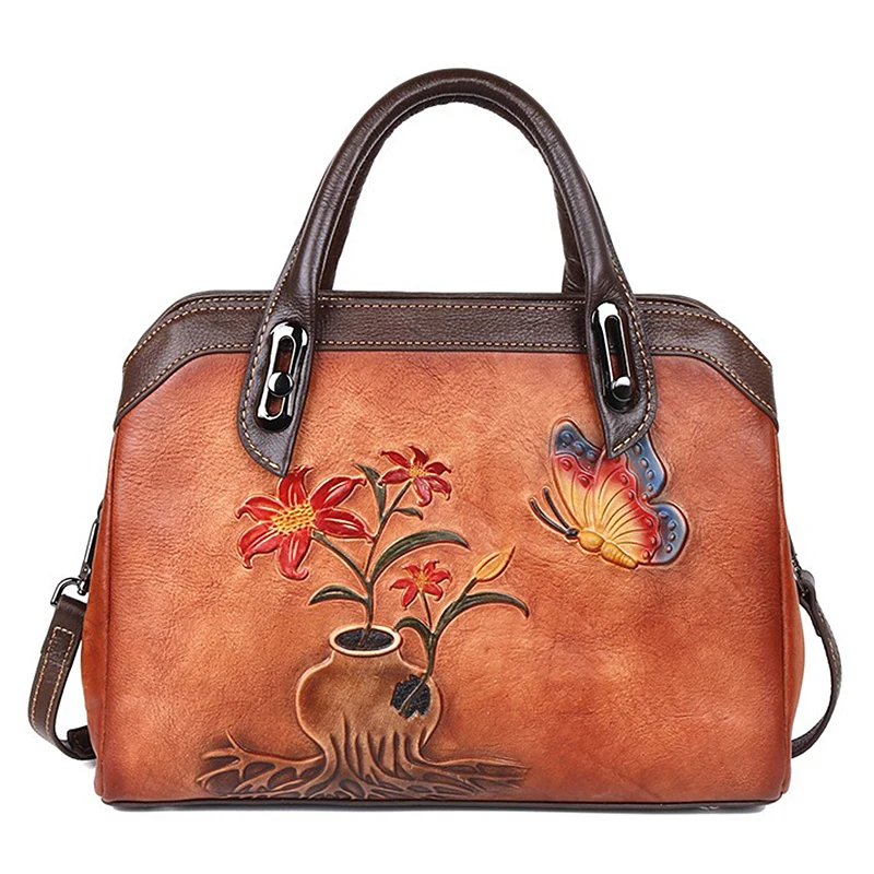 Embossed leather ladies' tote bag high quality messenger bag crossbody bag women's luxury floral vintage tote bag shoulder bag