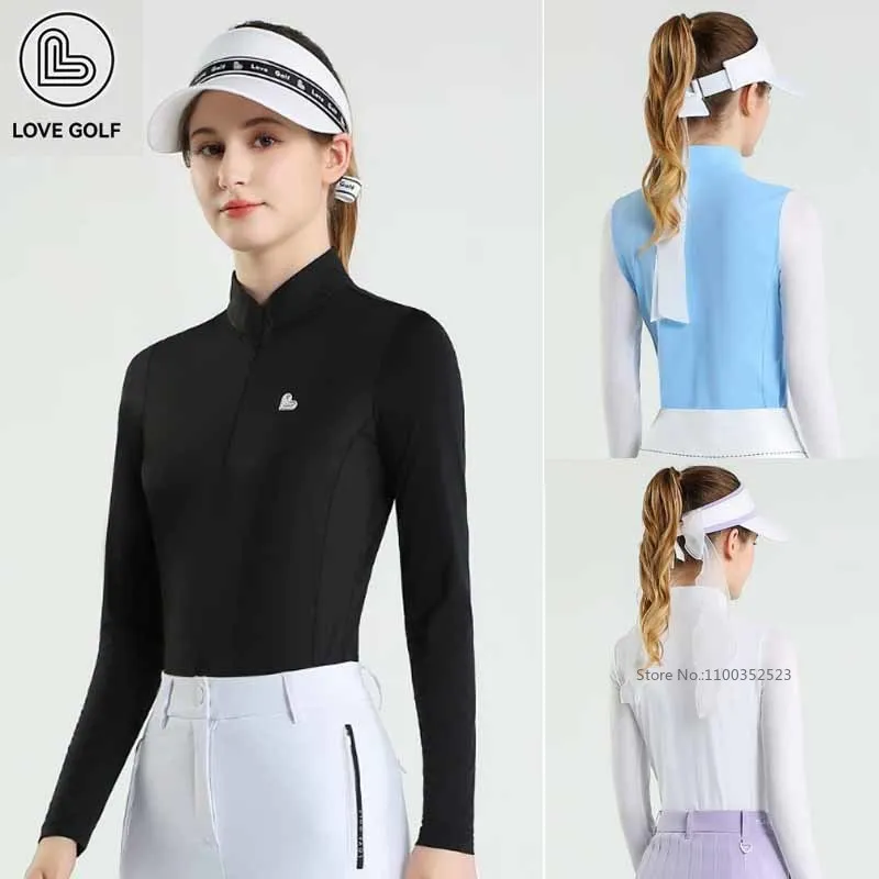 

LG Golf Women Sunscreen Polo Shirt Thin Cooling Ice Silk Golf T-shirts Ladies Long Sleeves Contrast Color Sports Top Jersey