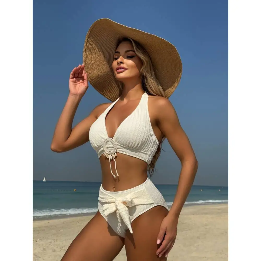 

Cikini Shell Beach Специальная ткань Двухсекционный купальник с высокой талией Пляжный купальник из двух частей из специальной ткани с высокой талией