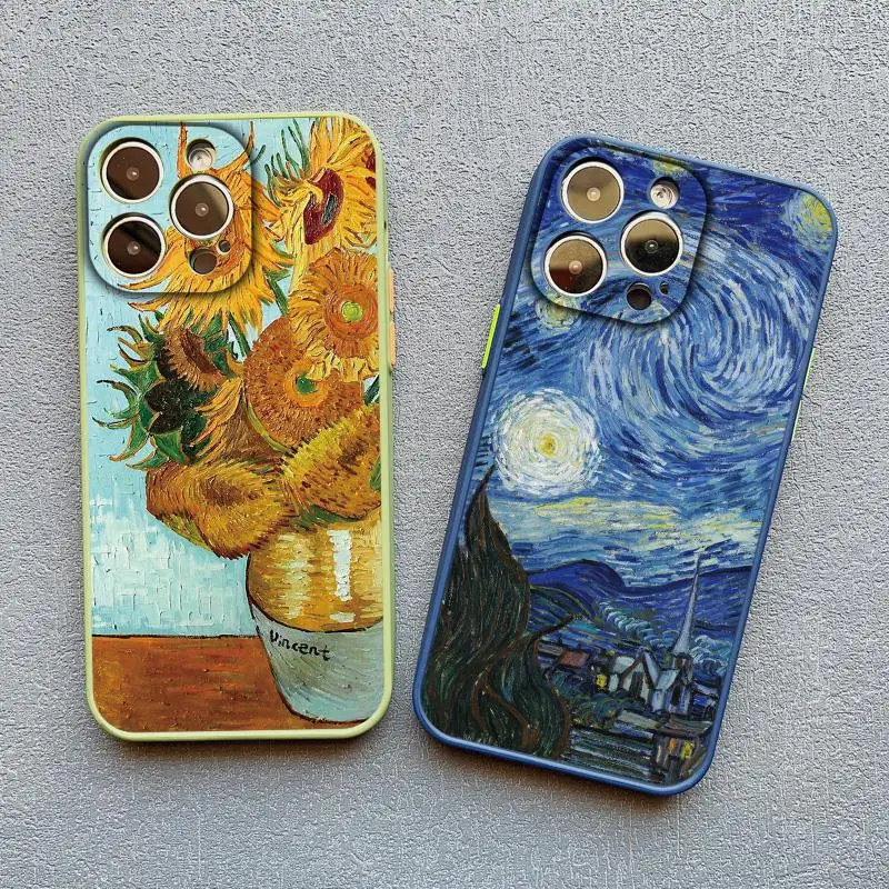 Retro Van Gogh Oil Paint Phone Case For iPhone 16 15 11 13 12 14 Pro MAX 14 Plus 7 8 Plus XR XS X Vintage Shockproof Cover Funda