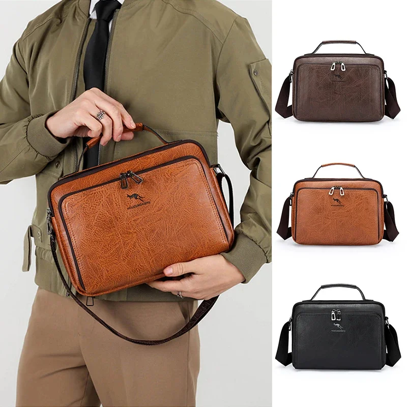 

Men'S Shoulder Bag Briefcase PU Leather Cross Handbag Tote Commuting Messenger Bolsas Crossbody Square Side Phone Pouch Male