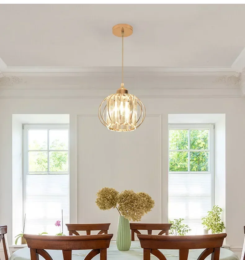 

Best Seller Crystal LED Pendant Lights for Dining Room Living Room Nordic Black Iron Shade Kitchen Decor Hanging Ceiling Lamp