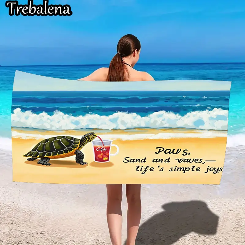 

30*60inch Ultra-Soft Beach Towel with Turtle Beach Scene Simple Joys Towel