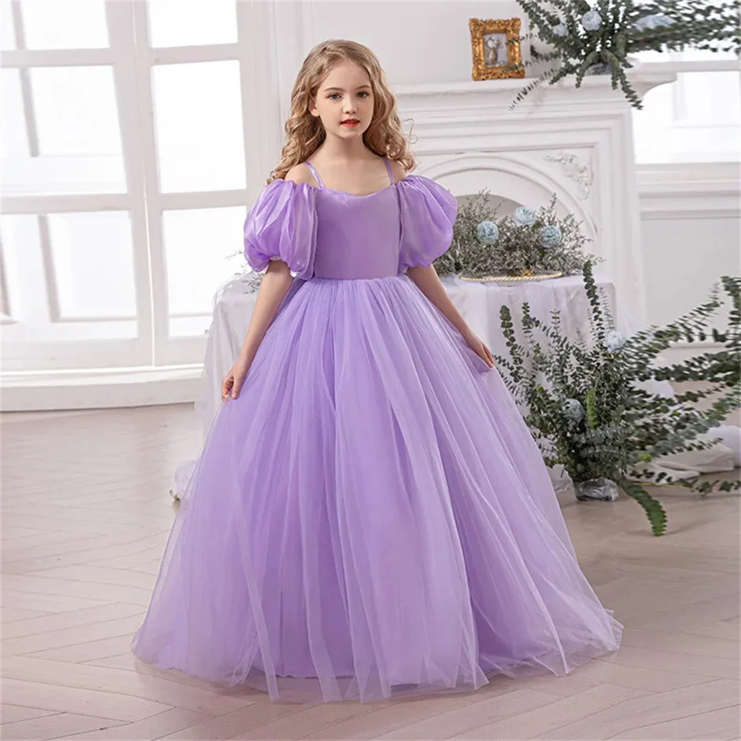 Communion Purple Tulle Princess Dress Festive Dress Girls Party Dresses For Girl Graduation Ball Piano Performance Gown Bridesma