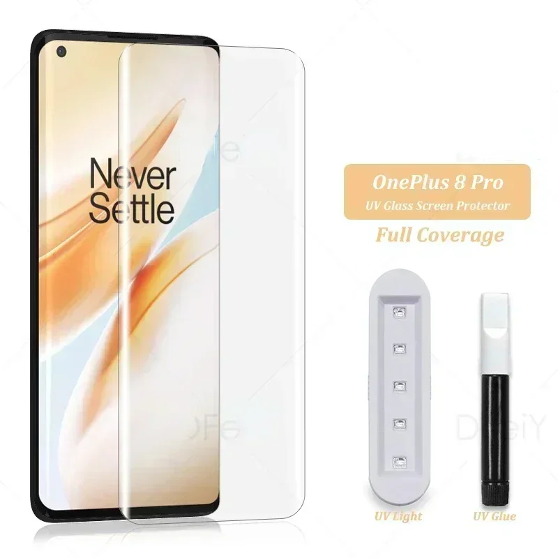 Cristal UV para OnePlus 8 Pro, Protector de pantalla UV de cobertura completa, película de vidrio templado para OnePlus 8 7 Pro