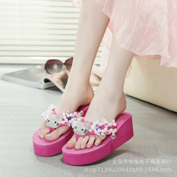 

Sanrio Y2k Hello Kitty Soft Flip Flop Sandals Beach Slides Shoes Women Cute Casual High Platform Slipper Ladies Summer Slippers