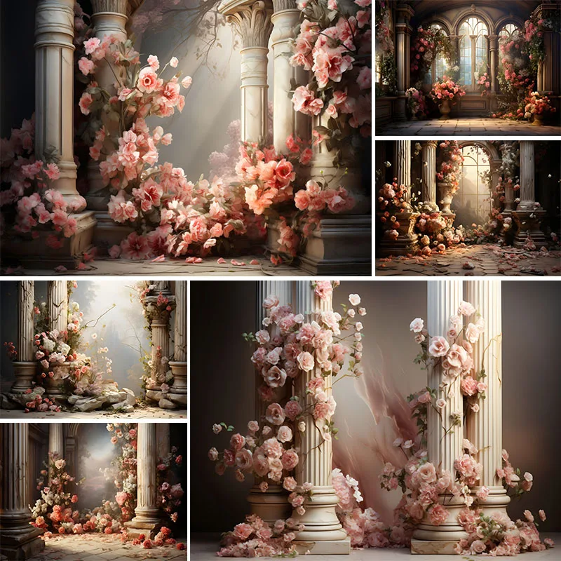 

Maternity Portrait Photography Backgrounds Flowers Marble Columns Valentine's Day Photobooth Studio Props Woman Photo Backdrops