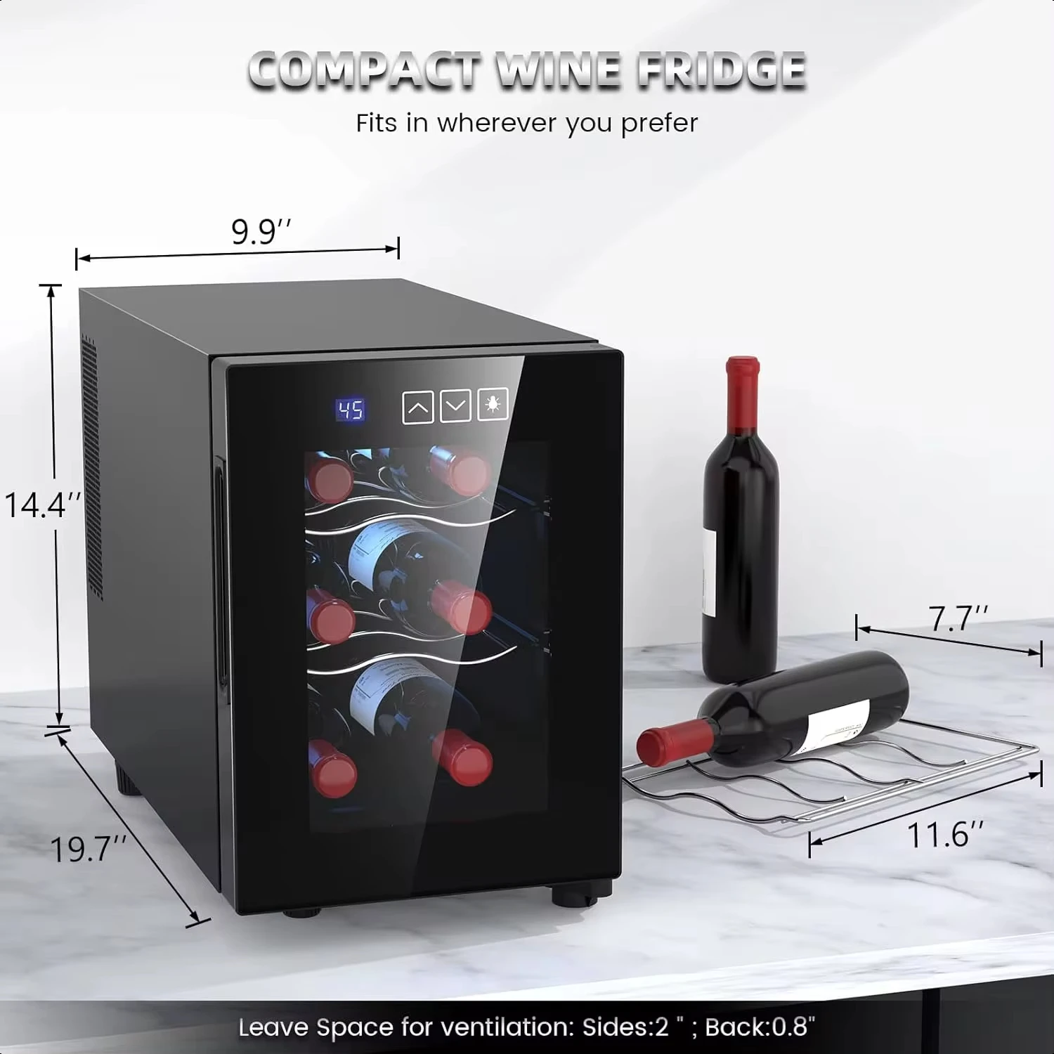 Weinkühler für 6 Flaschen, freistehender kleiner Weinkühlschrank, digitale Temperaturregelung, thermoelektrischer Weinkühler für die Arbeitsplatte, 16 l