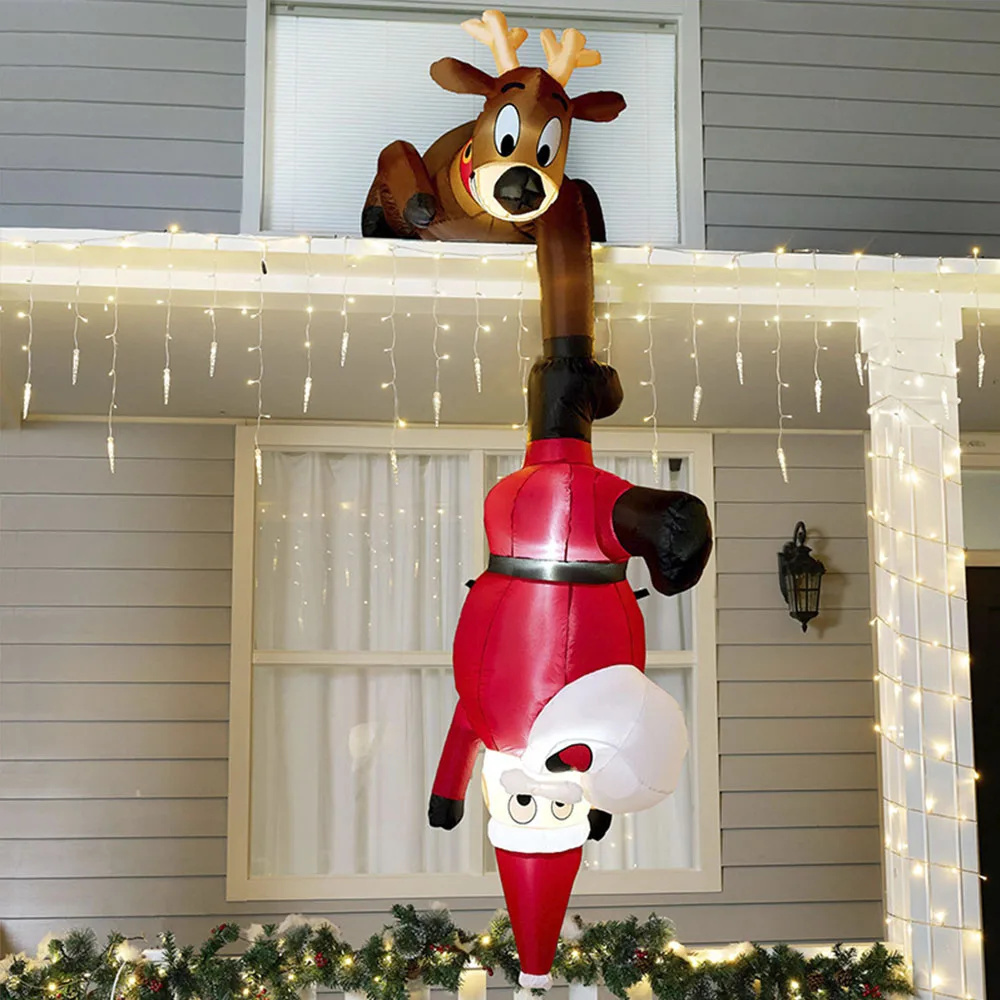 Christmas Inflatables 8 FT Hanging Decoration Reindeer and Climbing Santa, Blow Up with Build-in LED for Christmas Inflatables